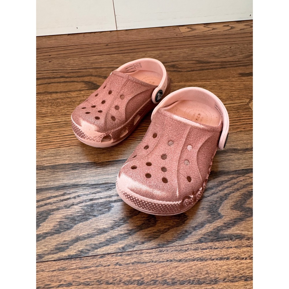 Crocs‎ Classic Glitter Clog Pink Rose Gold Sparkle Toddler Girls Size C8 207014